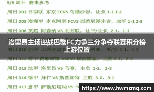 洛里昂主场迎战巴黎FC力争三分争夺联赛积分榜上游位置